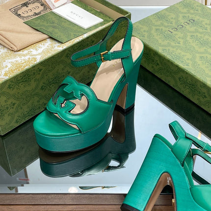 GG 120 INTERLOCKING G SANDAL JADE GREEN CALFSKIN