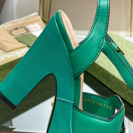 GG 120 INTERLOCKING G SANDAL JADE GREEN CALFSKIN