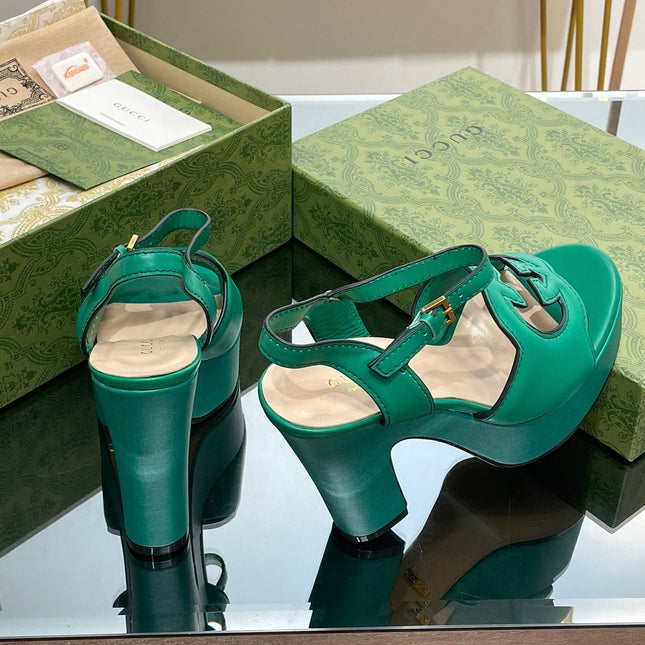 GG 120 INTERLOCKING G SANDAL JADE GREEN CALFSKIN