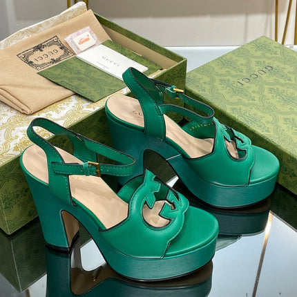 GG 120 INTERLOCKING G SANDAL JADE GREEN CALFSKIN