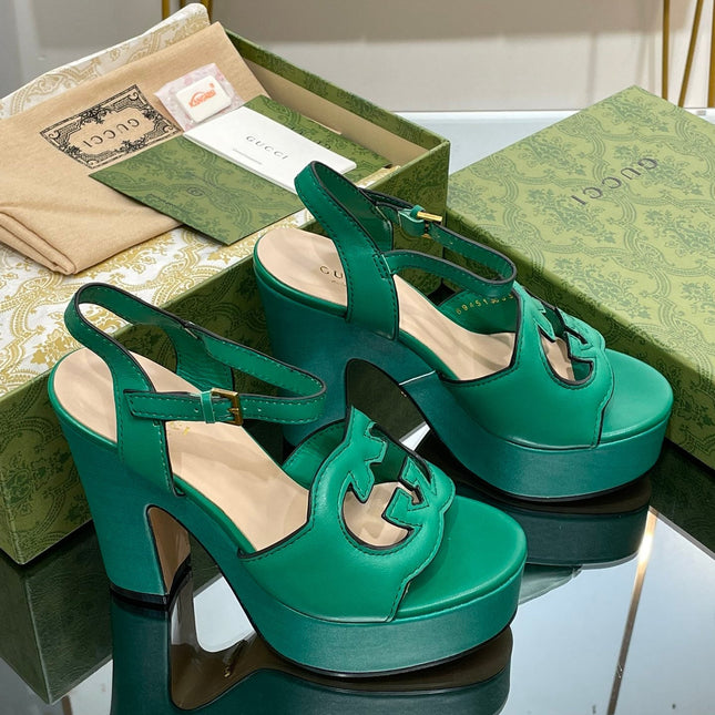 GG 120 INTERLOCKING G SANDAL JADE GREEN CALFSKIN