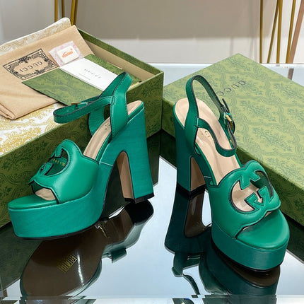 GG 120 INTERLOCKING G SANDAL JADE GREEN CALFSKIN
