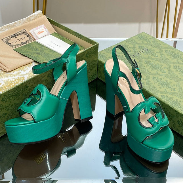GG 120 INTERLOCKING G SANDAL JADE GREEN CALFSKIN