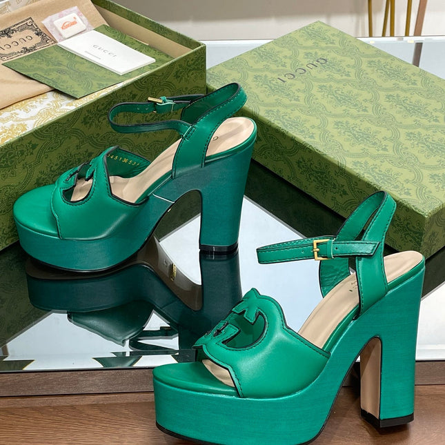 GG 120 INTERLOCKING G SANDAL JADE GREEN CALFSKIN
