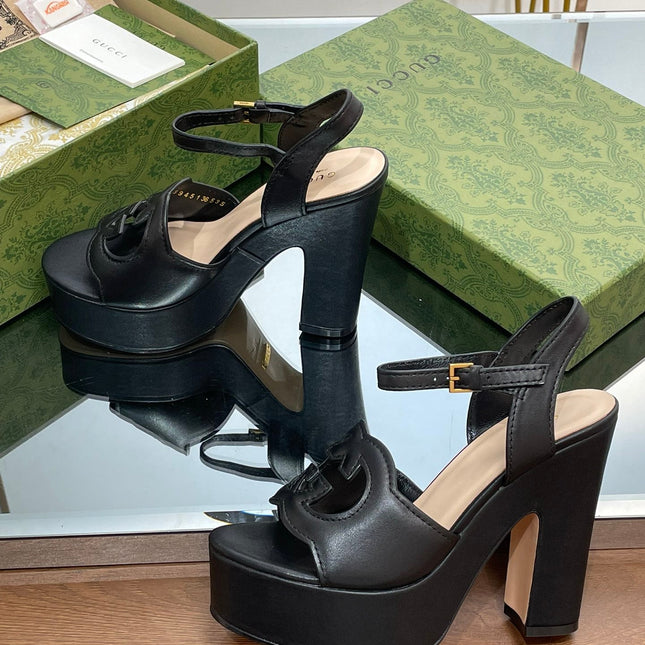 GG 120 INTERLOCKING G SANDAL BLACK CALFSKIN