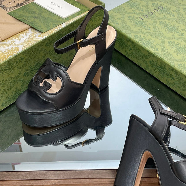 GG 120 INTERLOCKING G SANDAL BLACK CALFSKIN