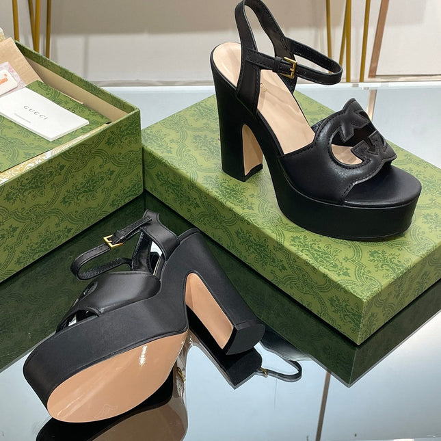 GG 120 INTERLOCKING G SANDAL BLACK CALFSKIN