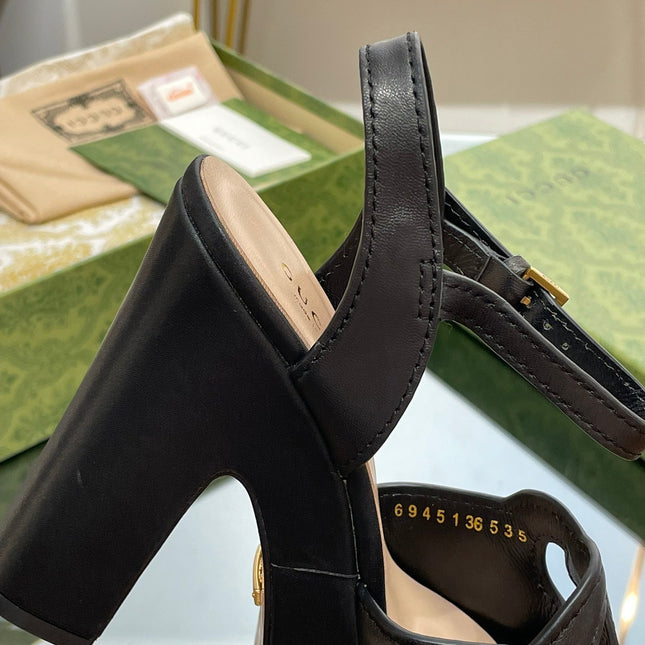 GG 120 INTERLOCKING G SANDAL BLACK CALFSKIN