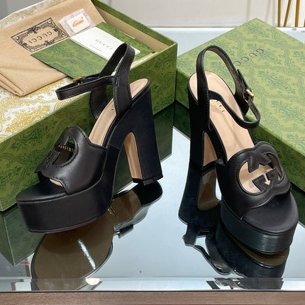 GG 120 INTERLOCKING G SANDAL BLACK CALFSKIN