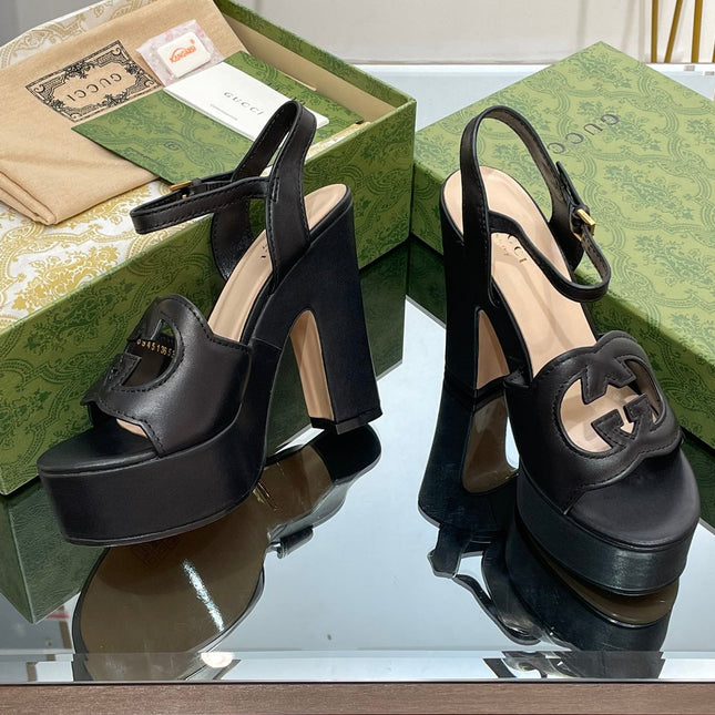 GG 120 INTERLOCKING G SANDAL BLACK CALFSKIN