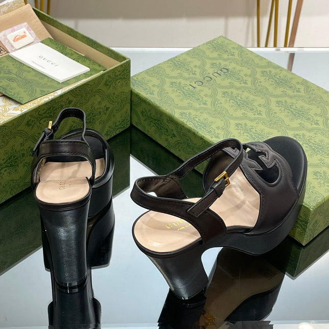 GG 120 INTERLOCKING G SANDAL BLACK CALFSKIN