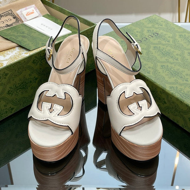 GG 120 INTERLOCKING G SANDAL WHITE CALFSKIN