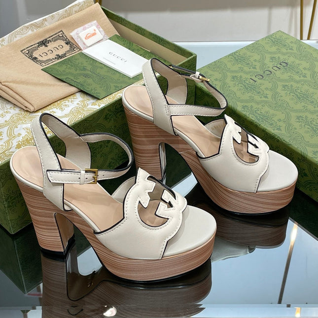 GG 120 INTERLOCKING G SANDAL WHITE CALFSKIN