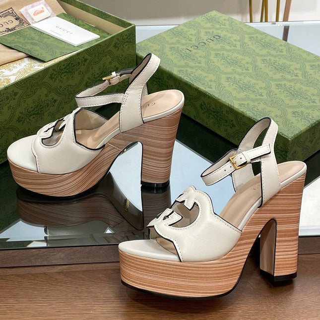 GG 120 INTERLOCKING G SANDAL WHITE CALFSKIN