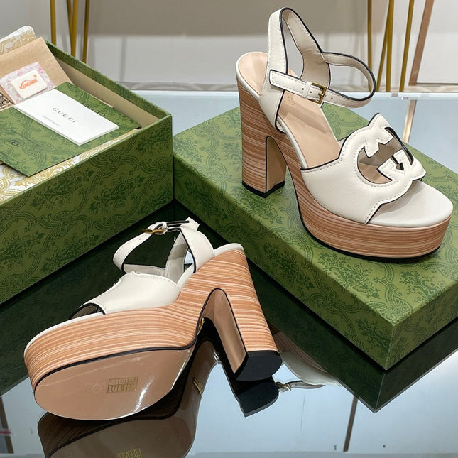 GG 120 INTERLOCKING G SANDAL WHITE CALFSKIN