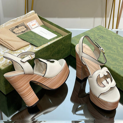 GG 120 INTERLOCKING G SANDAL WHITE CALFSKIN