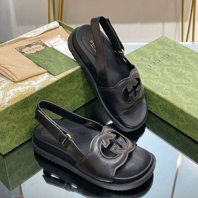 GG INTERLOCKING G CUT OUT SANDAL BLACK LAMBSKIN