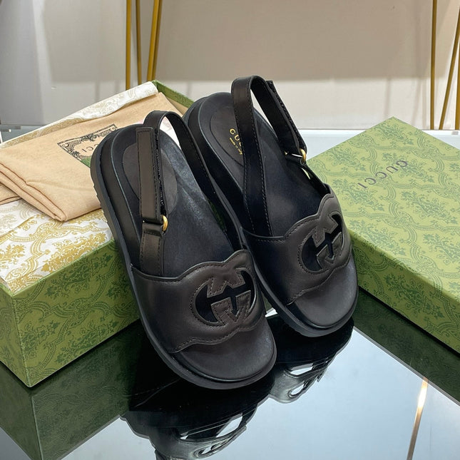 GG INTERLOCKING G CUT OUT SANDAL BLACK LAMBSKIN