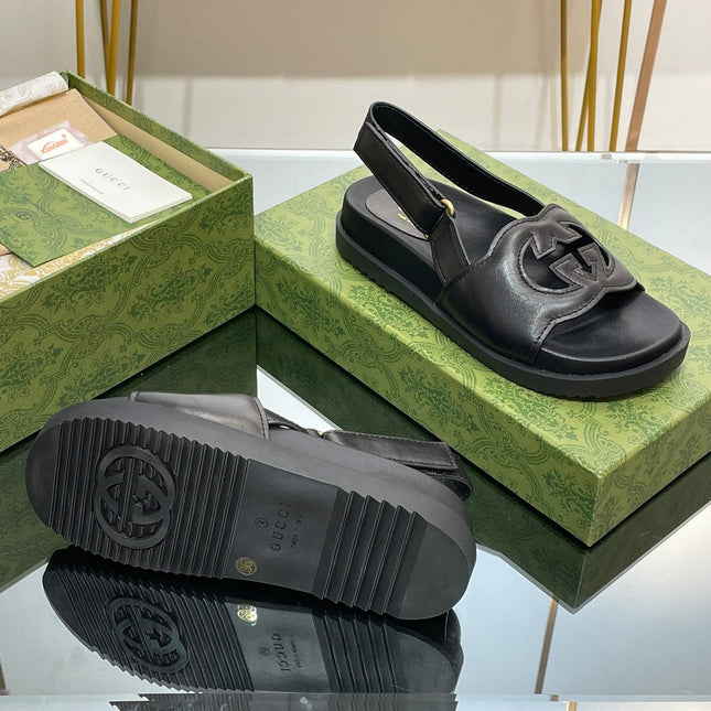 GG INTERLOCKING G CUT OUT SANDAL BLACK LAMBSKIN