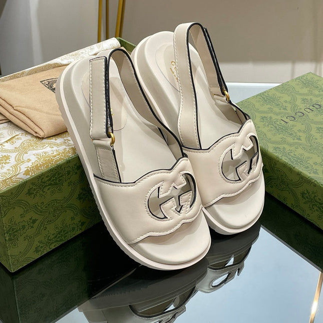 GG INTERLOCKING G CUT OUT SANDAL WHITE LAMBSKIN