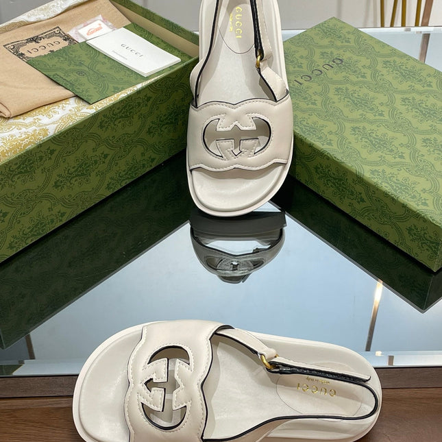 GG INTERLOCKING G CUT OUT SANDAL WHITE LAMBSKIN