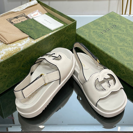 GG INTERLOCKING G CUT OUT SANDAL WHITE LAMBSKIN