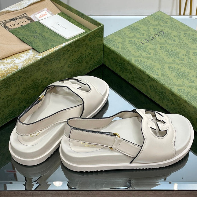 GG INTERLOCKING G CUT OUT SANDAL WHITE LAMBSKIN