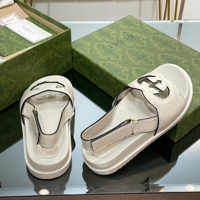 GG INTERLOCKING G CUT OUT SANDAL WHITE LAMBSKIN