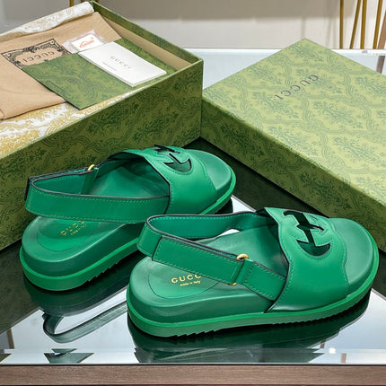 GG INTERLOCKING G CUT OUT SANDAL JADE GREEN LAMBSKIN