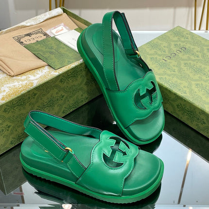 GG INTERLOCKING G CUT OUT SANDAL JADE GREEN LAMBSKIN
