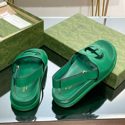 GG INTERLOCKING G CUT OUT SANDAL JADE GREEN LAMBSKIN