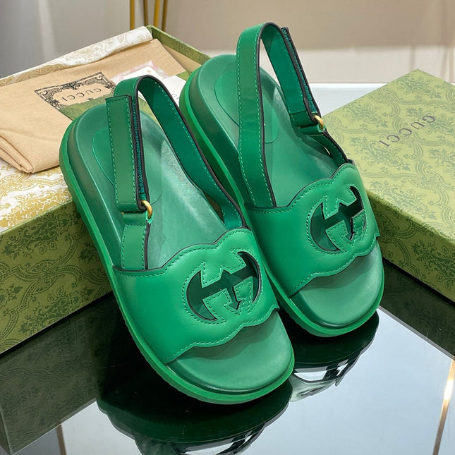 GG INTERLOCKING G CUT OUT SANDAL JADE GREEN LAMBSKIN