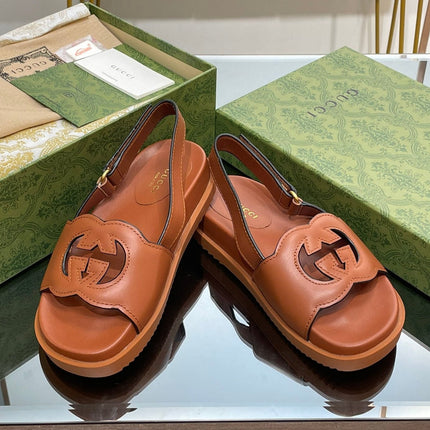 GG INTERLOCKING G CUT OUT SANDAL CARAMEL LAMBSKIN