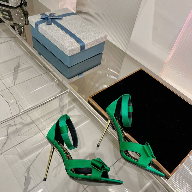 HIGH HEELS 11 CM IN COOL GREEN PURE SILK AND LAMBSKIN