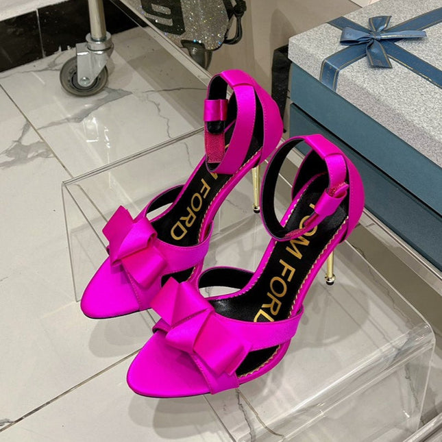 HIGH HEELS 11 CM IN BRIGHT PINK PURE SILK AND LAMBSKIN