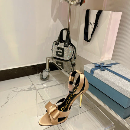 HIGH HEELS 11 CM IN FAWN GOLD PURE SILK AND LAMBSKIN