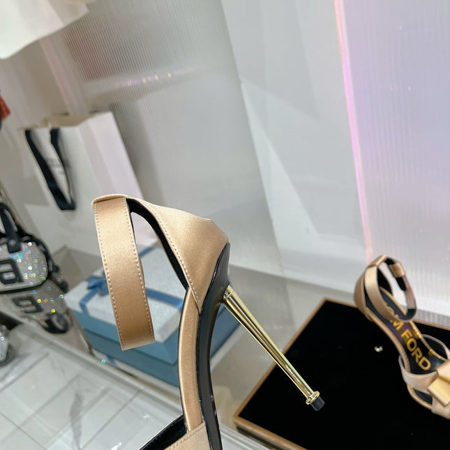 HIGH HEELS 11 CM IN FAWN GOLD PURE SILK AND LAMBSKIN