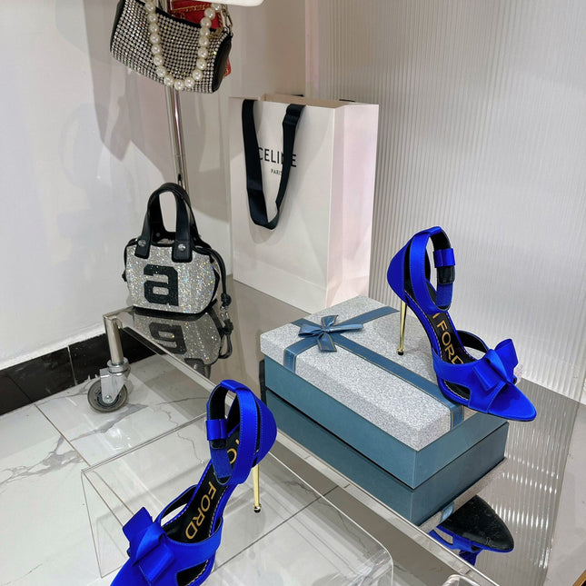 HIGH HEELS 11 CM IN COBALT BLUE PURE SILK AND LAMBSKIN