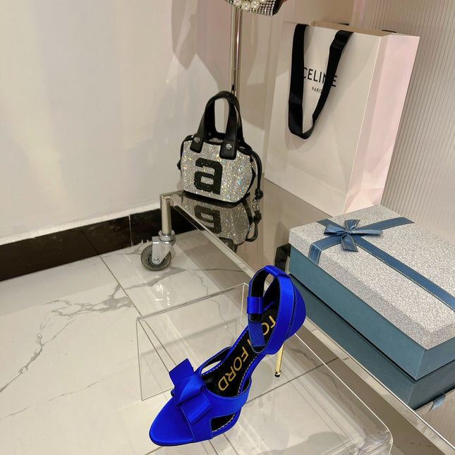 HIGH HEELS 11 CM IN COBALT BLUE PURE SILK AND LAMBSKIN