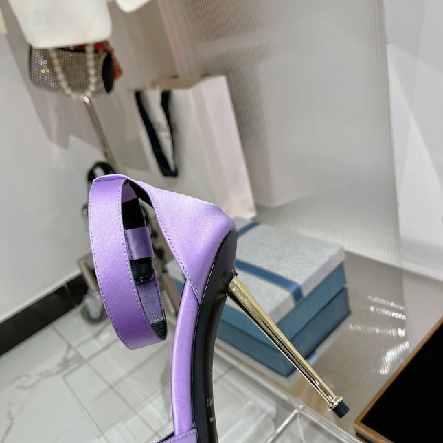 HIGH HEELS 11 CM IN IRIS PURPLE PURE SILK AND LAMBSKIN