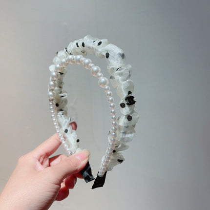 WHITE VOILE FABRIC HAIRBAND WITH PEARL CHAIN 867188