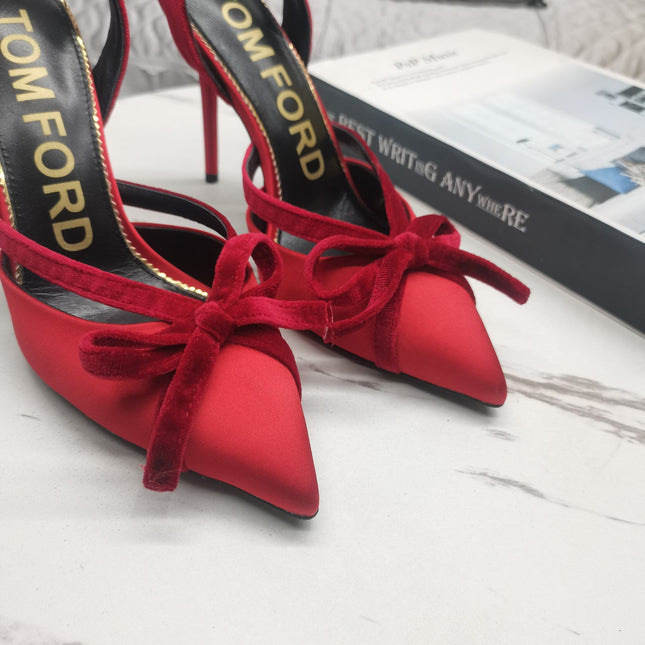 SLINGBACK PUMPS 10 CM IN CHERRY RED SILK AND SUEDE
