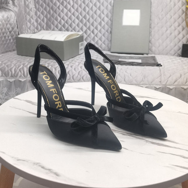 SLINGBACK PUMPS 10 CM IN BLACK SILK AND SUEDE