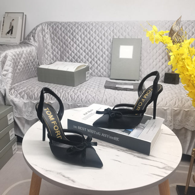 SLINGBACK PUMPS 10 CM IN BLACK SILK AND SUEDE