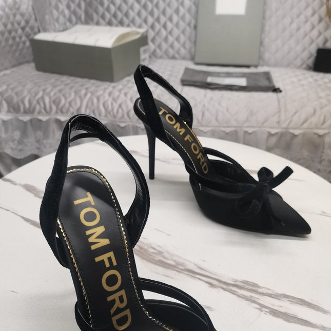 SLINGBACK PUMPS 10 CM IN BLACK SILK AND SUEDE