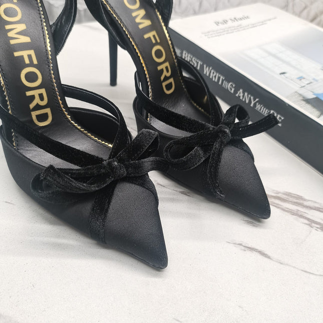 SLINGBACK PUMPS 10 CM IN BLACK SILK AND SUEDE