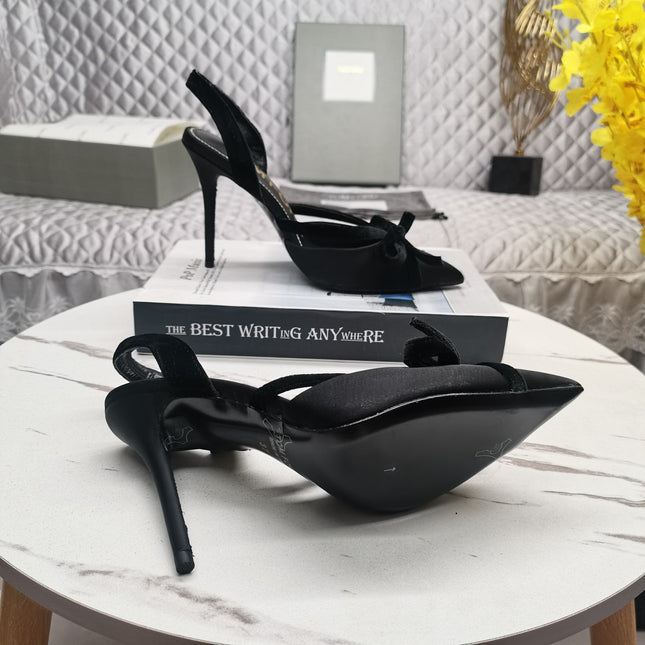 SLINGBACK PUMPS 10 CM IN BLACK SILK AND SUEDE