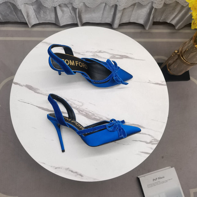 SLINGBACK PUMPS 10 CM IN COBALT BLUE SILK AND SUEDE