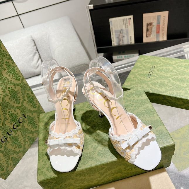 GG HIGH - HEEL SANDAL WHITE FABRIC ATTACH BOW