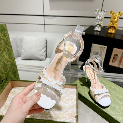 GG HIGH - HEEL SANDAL WHITE FABRIC ATTACH BOW